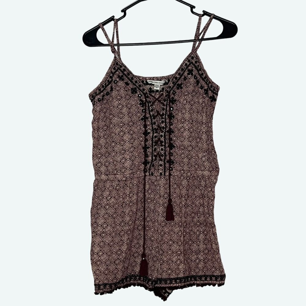 American‎ Eagle Outfitters Boho Romper Mauve Black Cotton Blend Medium